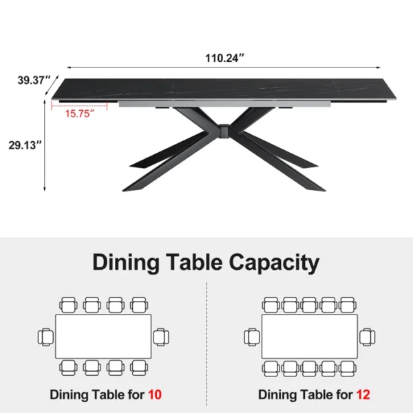 Table de salle à manger rectangulaire extensible 78,74 po à 110,24 po pour 8 à 10 personnes – Image 3