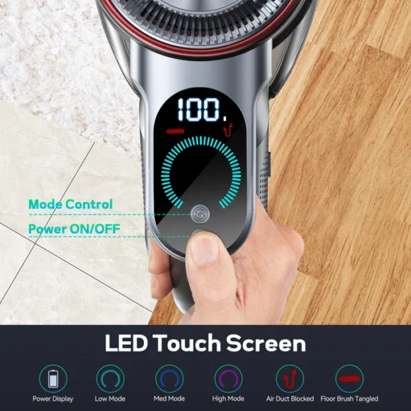 Aspirateur sans fil, aspirateur balai avec écran tactile, aspirateurs portatifs pour tapis pour animaux domestiques, planchers durs, 400 W, 35 KPA, 45 min, 1,2 L, grande capacité de charge, fixation murale, autoportant – Image 8