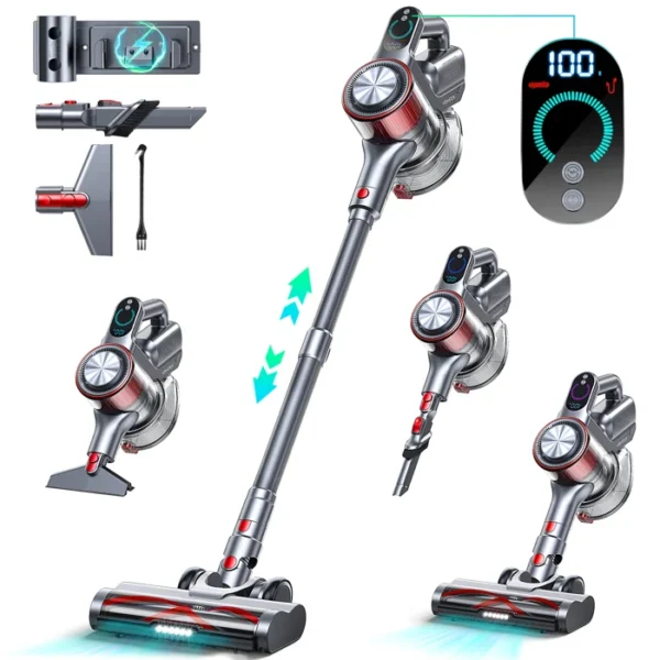 Aspirateur sans fil, aspirateur balai avec écran tactile, aspirateurs portatifs pour tapis pour animaux domestiques, planchers durs, 400 W, 35 KPA, 45 min, 1,2 L, grande capacité de charge, fixation murale, autoportant – Image 7