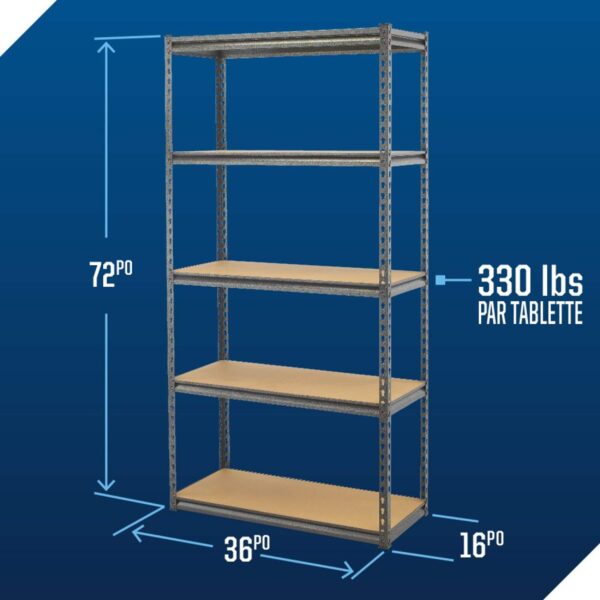 Unité de stockage/étagère réglable en acier et en bois à 5 tablettes Mastercraft, 36 x 16 x 72 po – Image 5