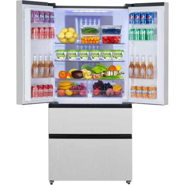 Réfrigérateur de 18,75 pieds cubes à porte française, réfrigérateur de cuisine grande capacité 33 pouces avec congélateur inférieur et 2 tiroirs de congélateur, 2 portes réglables, dégivrage automatique