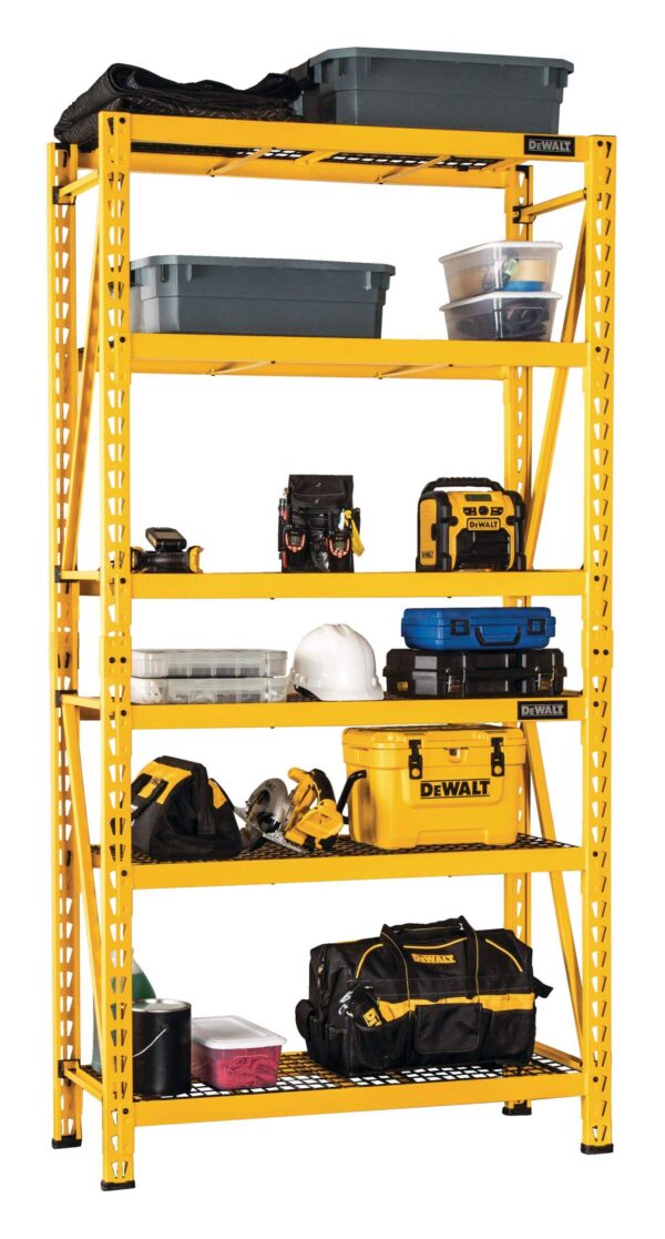 Unité de stockage/étagère en fil métallique robuste à 3 tablettes réglables DeWALT 41590, 48 x 18 x 50 po, jaune – Image 10