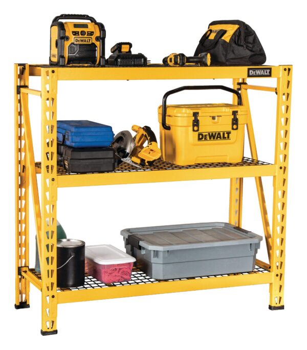 Unité de stockage/étagère en fil métallique robuste à 3 tablettes réglables DeWALT 41590, 48 x 18 x 50 po, jaune – Image 3