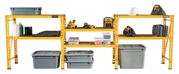 Unité de stockage/étagère en fil métallique robuste à 3 tablettes réglables DeWALT 41590, 48 x 18 x 50 po, jaune – Image 8