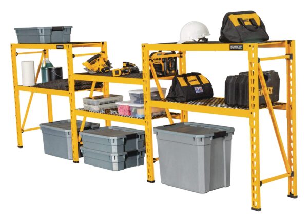 Unité de stockage/étagère en fil métallique robuste à 3 tablettes réglables DeWALT 41590, 48 x 18 x 50 po, jaune – Image 9