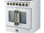 uisinière à double foyer à combustion double 30 po Galiano, blanc ou noir et laiton antique, four à convection véritable 4,32 pi³