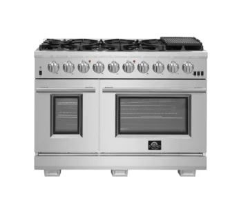Cuisinière au gaz 48 pouces en acier inoxydable Capriasca, 8 brûleurs en laiton 160 000 BTU, 6,58 pieds cubes Fours doubles