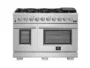 Cuisinière au gaz 48 pouces en acier inoxydable Capriasca, 8 brûleurs en laiton 160 000 BTU, 6,58 pieds cubes Fours doubles