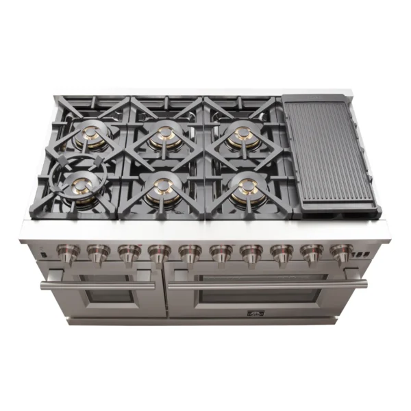 Cuisinière au gaz 48 pouces en acier inoxydable Capriasca, 8 brûleurs en laiton 160 000 BTU, 6,58 pieds cubes Fours doubles – Image 16