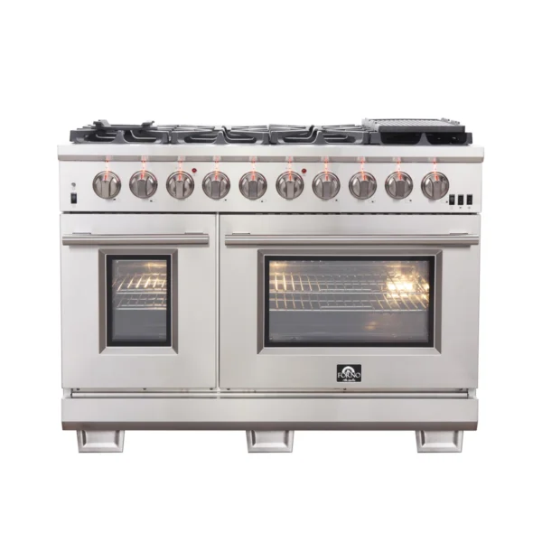 Cuisinière au gaz 48 pouces en acier inoxydable Capriasca, 8 brûleurs en laiton 160 000 BTU, 6,58 pieds cubes Fours doubles – Image 17