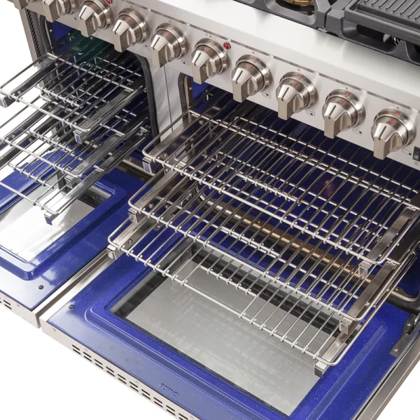 Cuisinière au gaz 48 pouces en acier inoxydable Capriasca, 8 brûleurs en laiton 160 000 BTU, 6,58 pieds cubes Fours doubles – Image 8