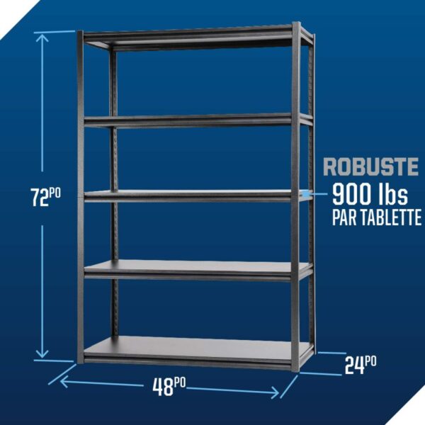 Unité de stockage/étagère réglable acier et bois à 5 tablettes Mastercraft, 48 x 24 x 72 po – Image 9