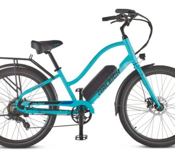 Vélo électrique léger Raleigh Oceania, phares avant et arrière, 26 po, bleu
