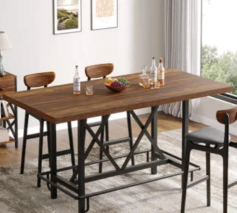 Table de bar à hauteur de comptoir, table de pub longue de 62,99 po avec repose-pieds en métal pour le déjeuner de la cuisine
