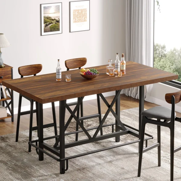 Table de bar à hauteur de comptoir, table de pub longue de 62,99 po avec repose-pieds en métal pour le déjeuner de la cuisine