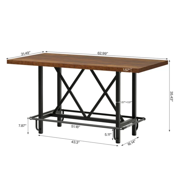 Table de bar à hauteur de comptoir, table de pub longue de 62,99 po avec repose-pieds en métal pour le déjeuner de la cuisine – Image 3