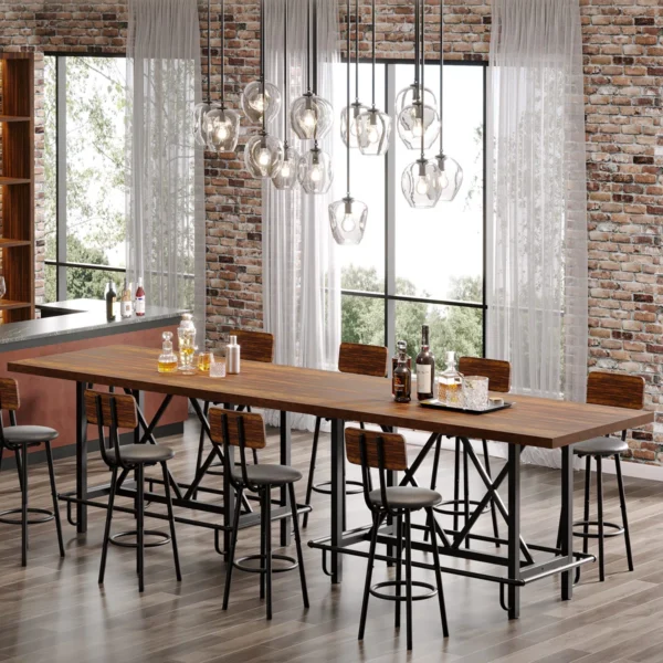 Table de bar à hauteur de comptoir, table de pub longue de 62,99 po avec repose-pieds en métal pour le déjeuner de la cuisine – Image 4