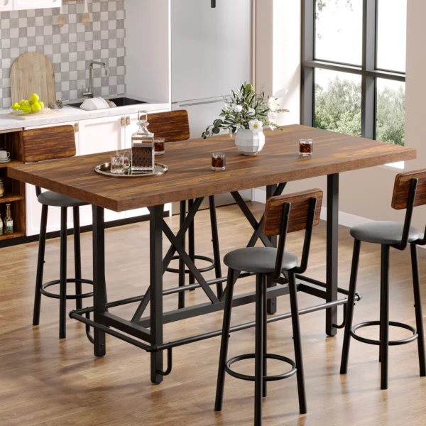 Table de bar à hauteur de comptoir, table de pub longue de 62,99 po avec repose-pieds en métal pour le déjeuner de la cuisine – Image 5