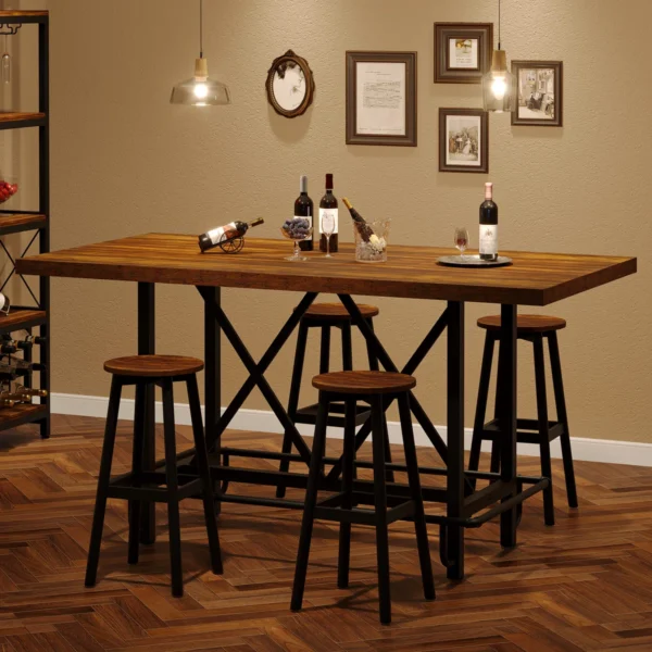 Table de bar à hauteur de comptoir, table de pub longue de 62,99 po avec repose-pieds en métal pour le déjeuner de la cuisine – Image 6