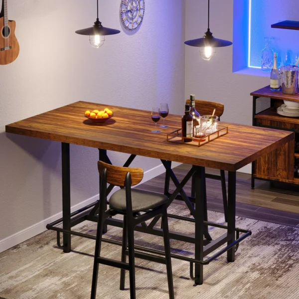 Table de bar à hauteur de comptoir, table de pub longue de 62,99 po avec repose-pieds en métal pour le déjeuner de la cuisine – Image 7