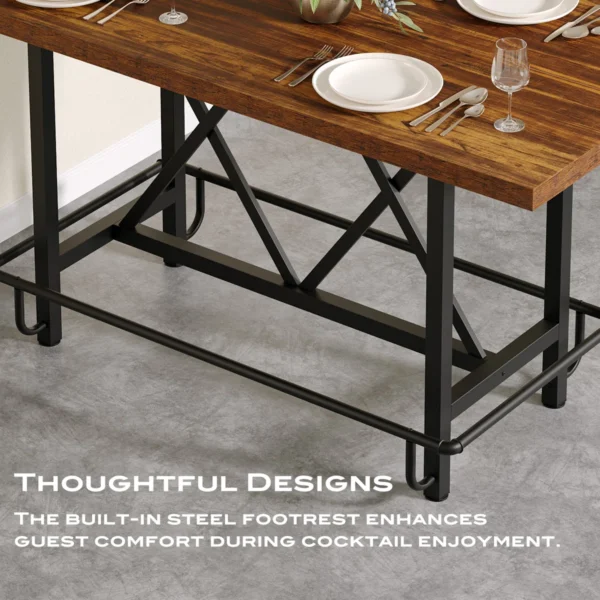Table de bar à hauteur de comptoir, table de pub longue de 62,99 po avec repose-pieds en métal pour le déjeuner de la cuisine – Image 9