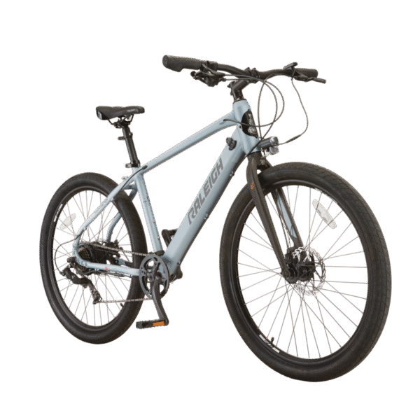 Vélo électrique Raleigh Transit Urban avec phares avant et arrière, roue de 27,5 po, gris