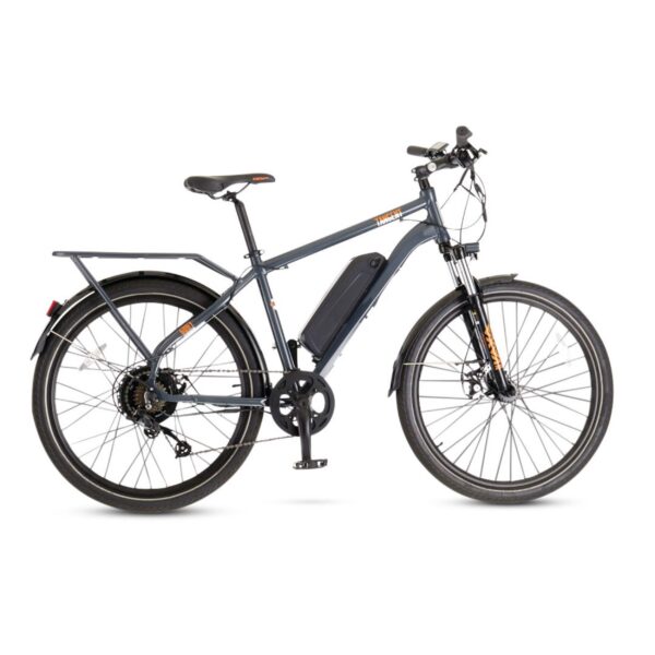 Vélo électrique iZip Tangent tout terrain, 48 V avec bac de rangement, 26 po, gris – Image 2